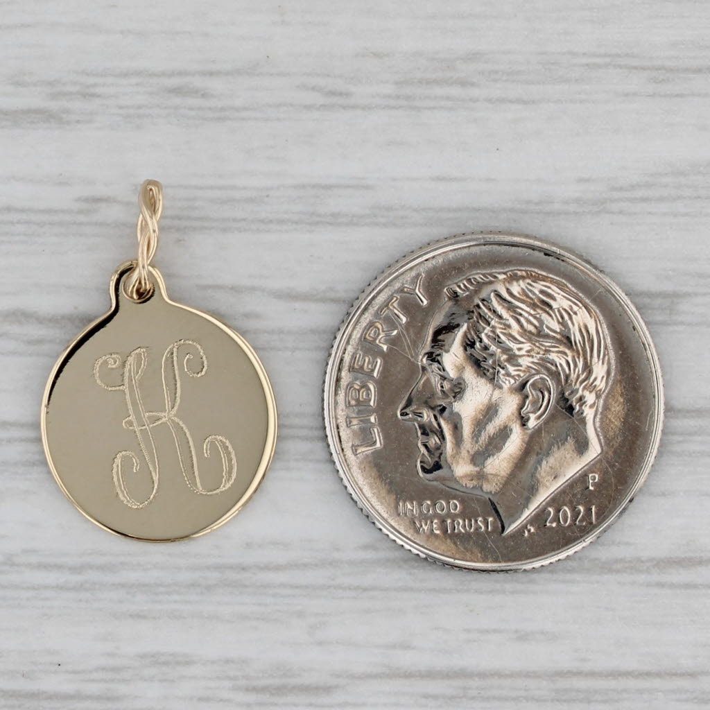 Gray Small Engraved Letter Initial "K" Charm 14k Yellow Gold Pendant