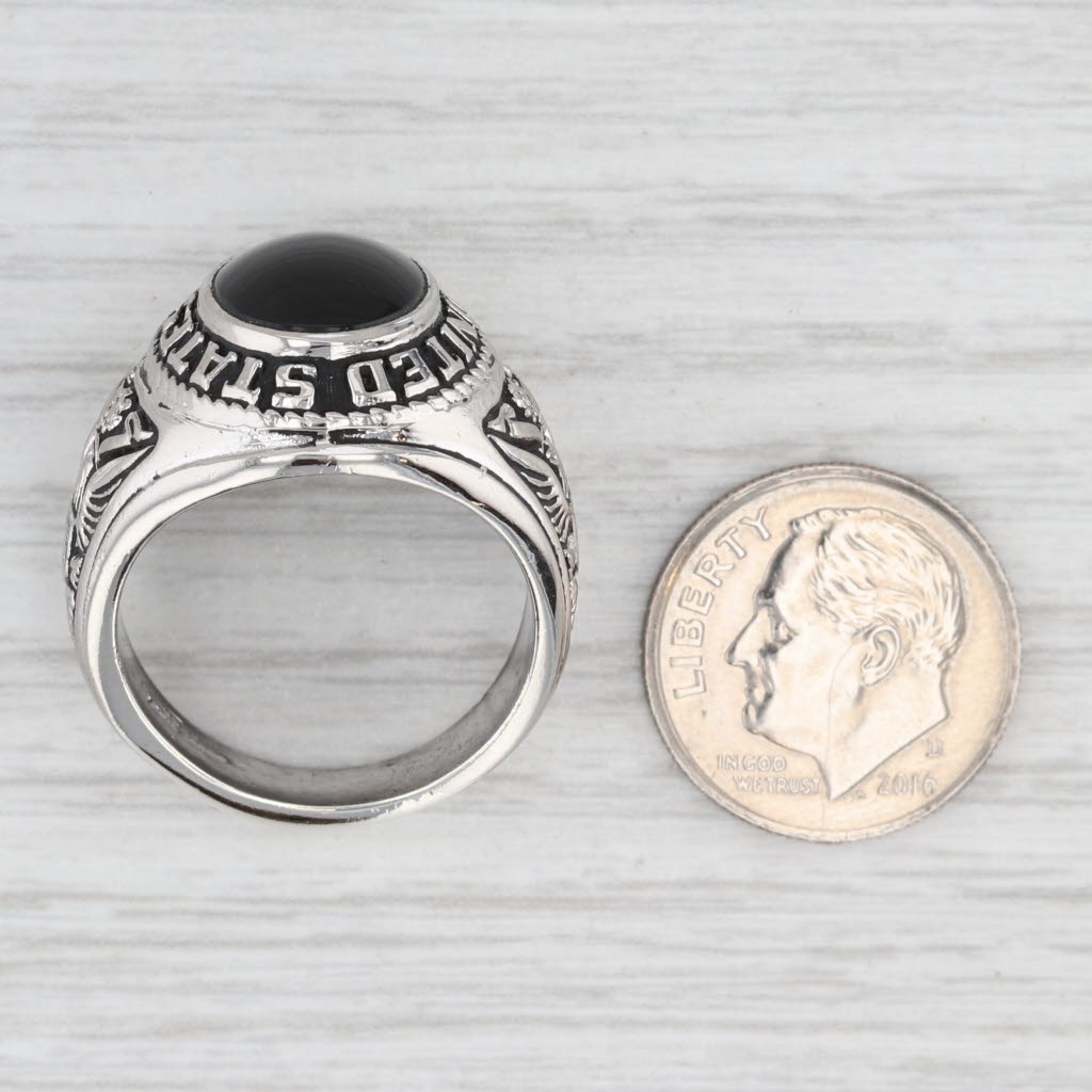 Light Gray United States Army Ring Onyx Sterling Silver Size 9 Military Service Signet