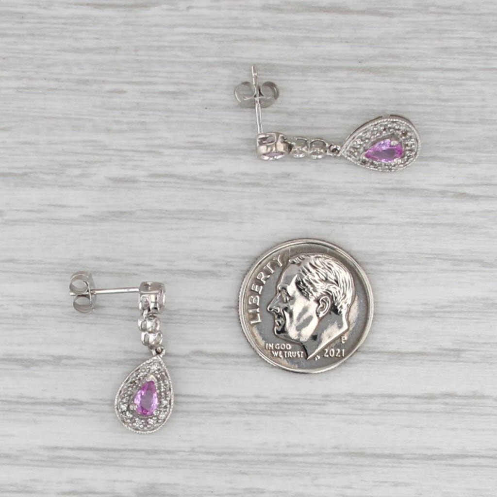 1.02ctw Pink Sapphire Diamond Teardrop Dangle Earrings 10k White Gold