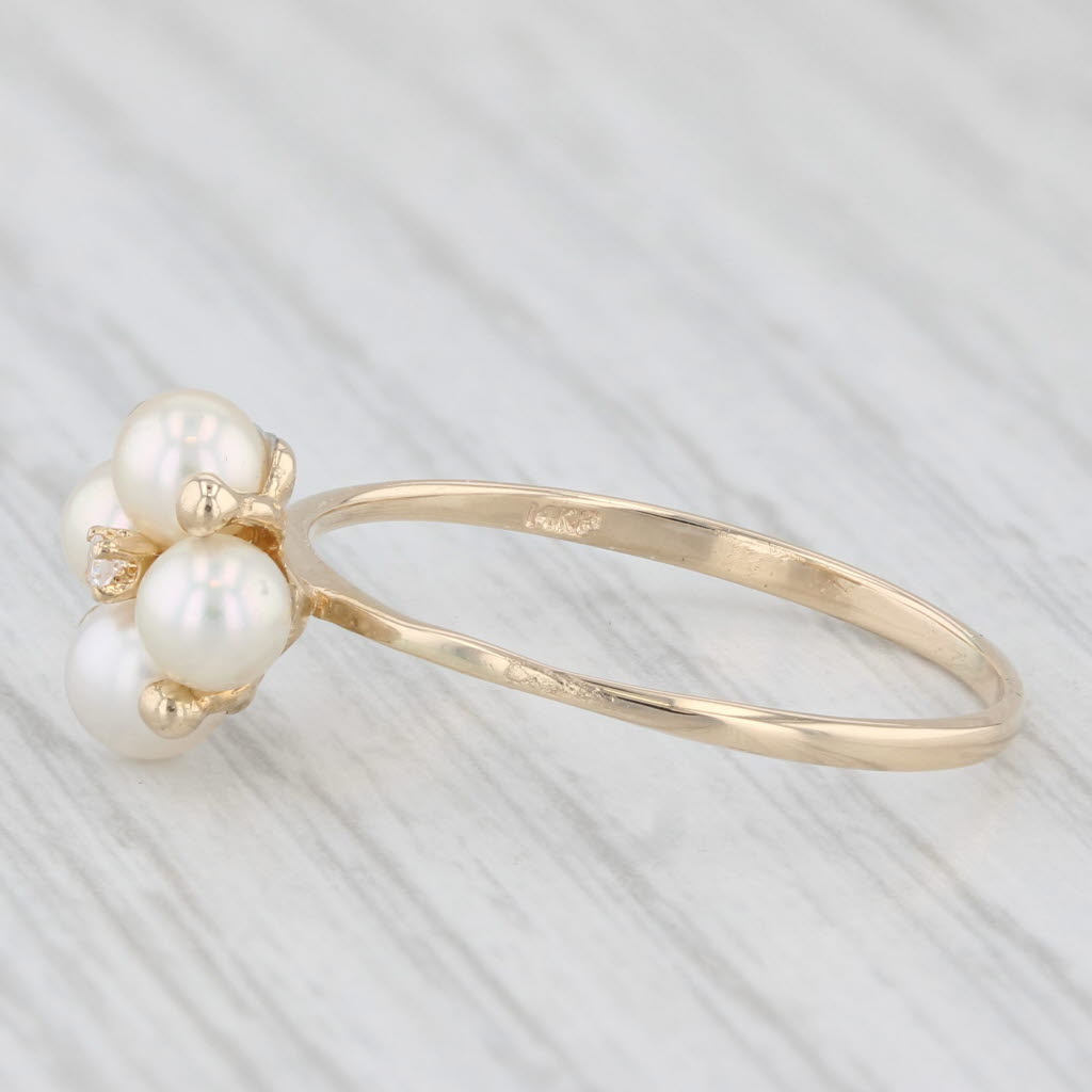 Light Gray Cultured Pearl Cluster Diamond Ring 14k Yellow Gold Size 8