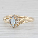 0.30ct Marquise Blue Topaz Diamond Halo Ring 10k Yellow Gold Size 8