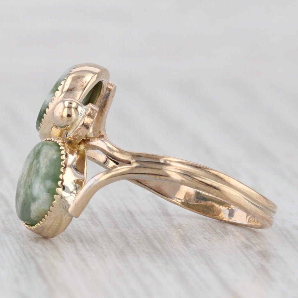Light Gray Vintage Nephrite Jade Cabochon Bypass Ring 12k Yellow Gold Filled Adjustable