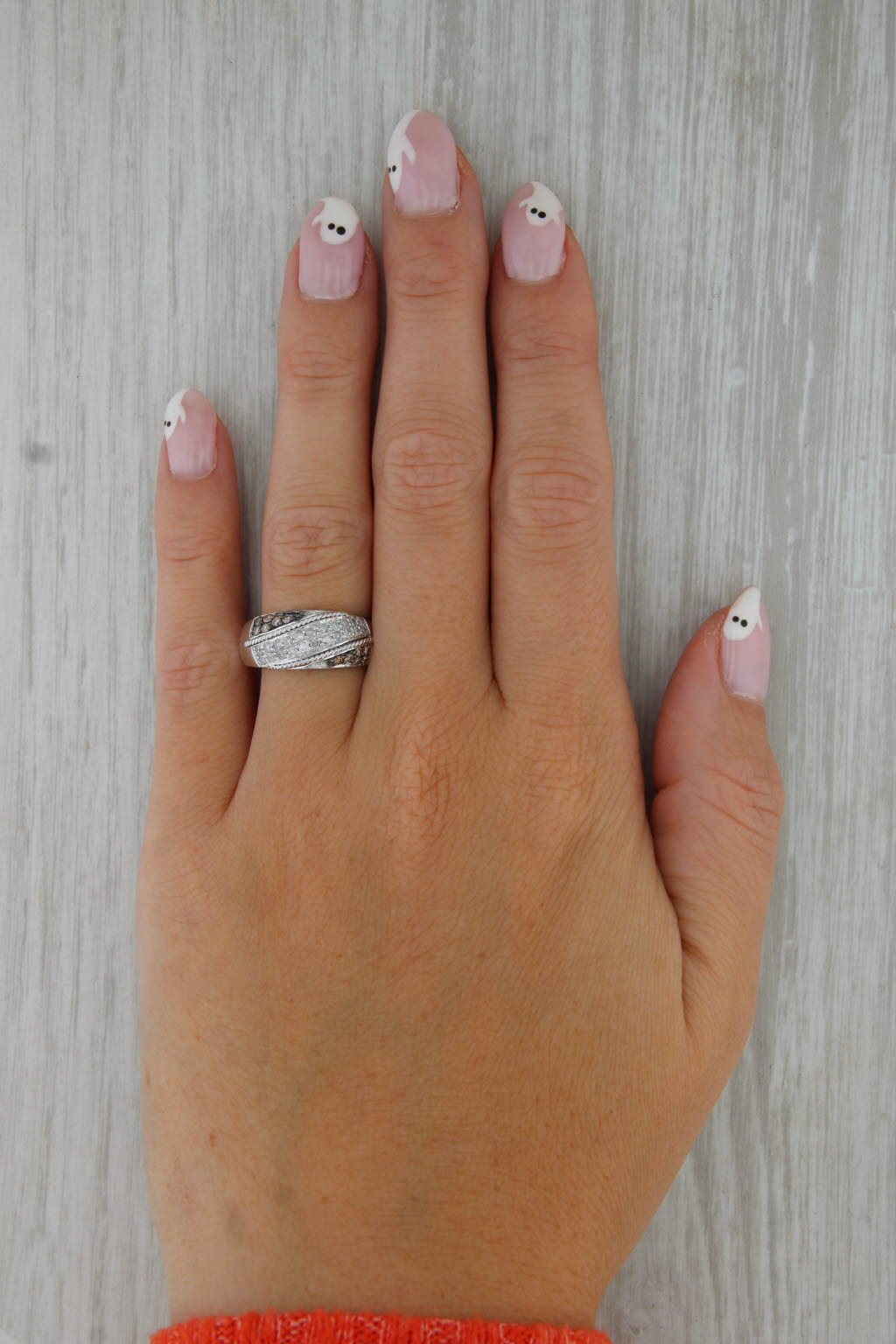 0.50ctw Diamond White Brown Ring 10k White Gold Size 7 Stackable Wedding Band