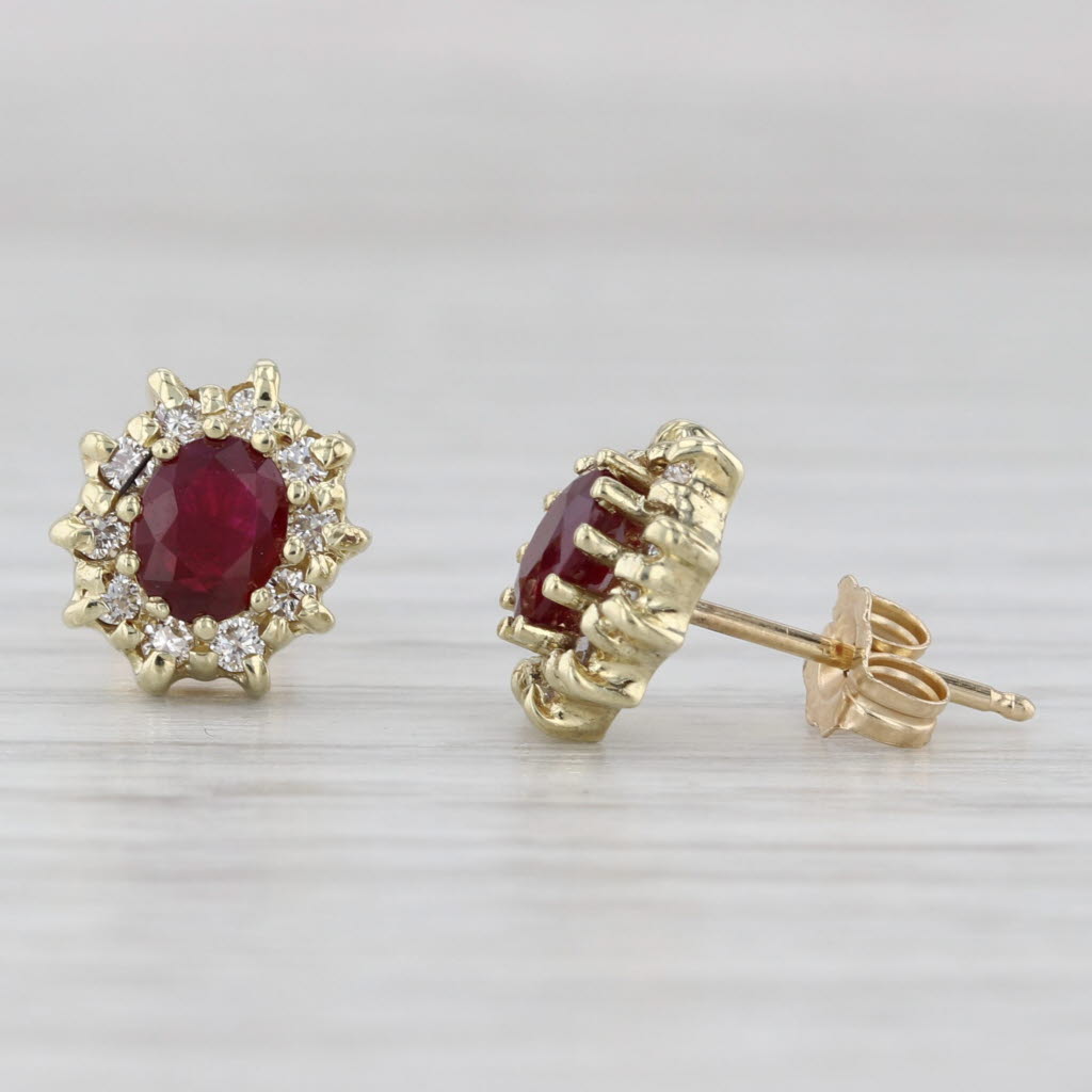 Light Gray 1.30ctw Oval Ruby Diamond Halo Stud Earrings 14k Yellow Gold
