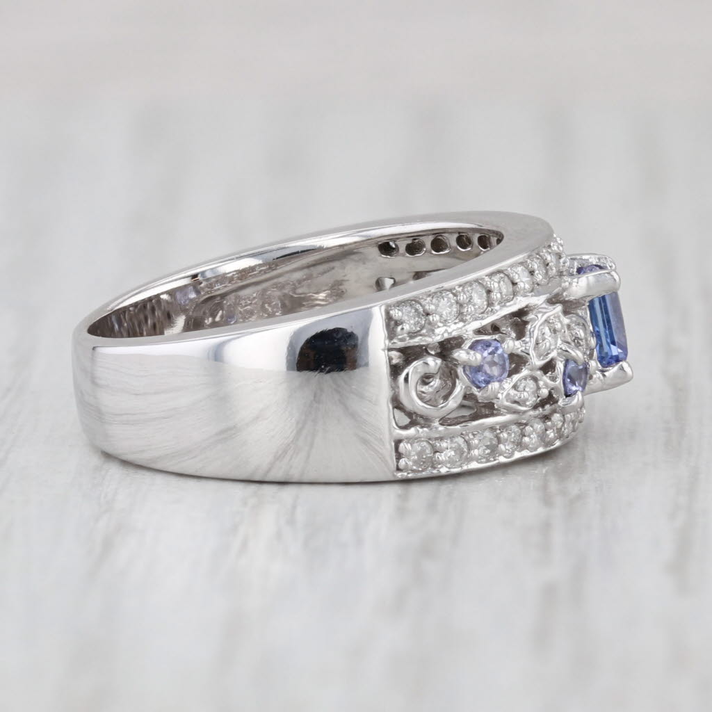 0.96ctw Tanzanite Diamond Ring 14k White Gold Size 7.5-7.75 Floral Band