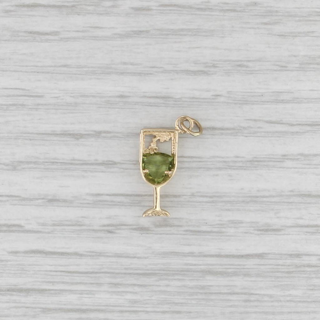 0.80ct Peridot Wine Champagne Glass Charm 14k Yellow Gold Pendant