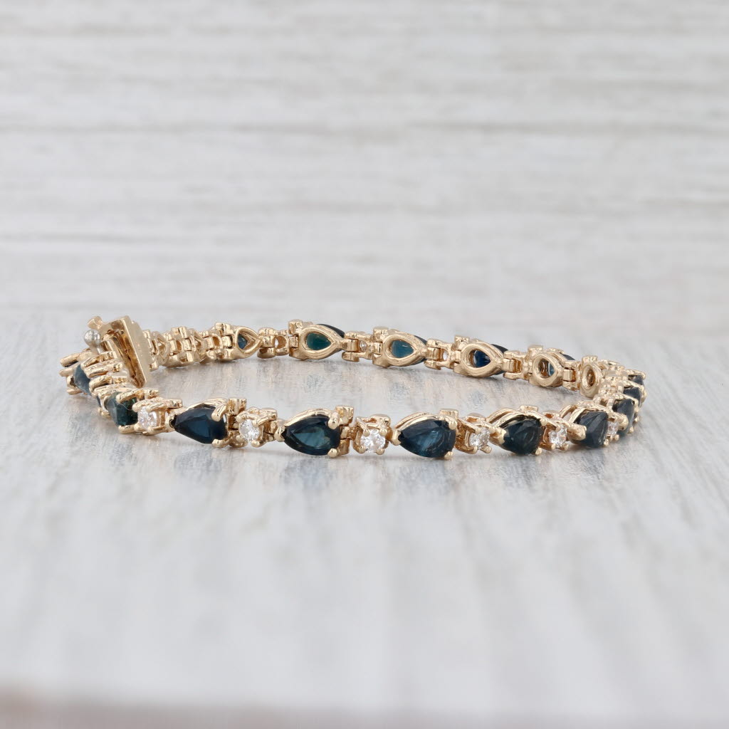 6.64ctw Blue Sapphire Diamond Tennis Bracelet 14k Yellow Gold 6.75"