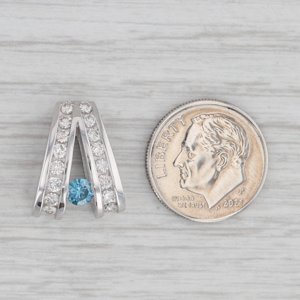 Gray 0.70ctw Blue White Diamond Slide Pendant 14k White Gold