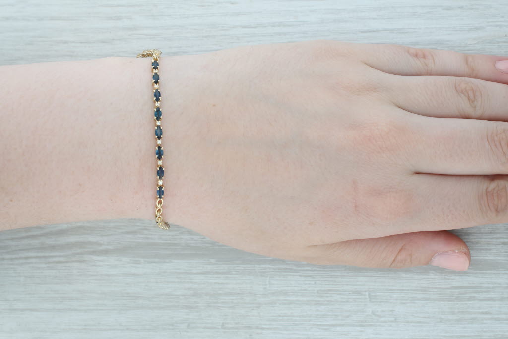 Gray 1.67ctw Blue Sapphire Diamond Bracelet 14k Yellow Gold 6.75" 2.8mm