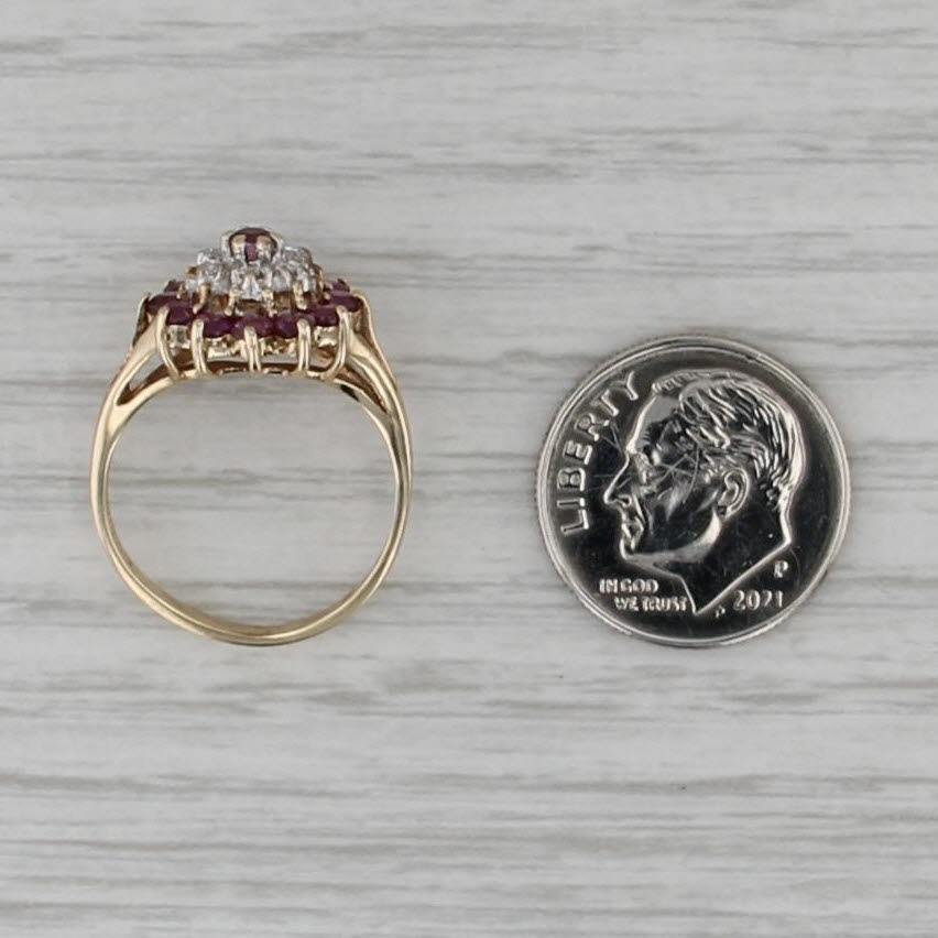 0.95ctw Ruby Sapphire Diamond Cluster Flower Ring 10k Yellow Gold Size 5.25