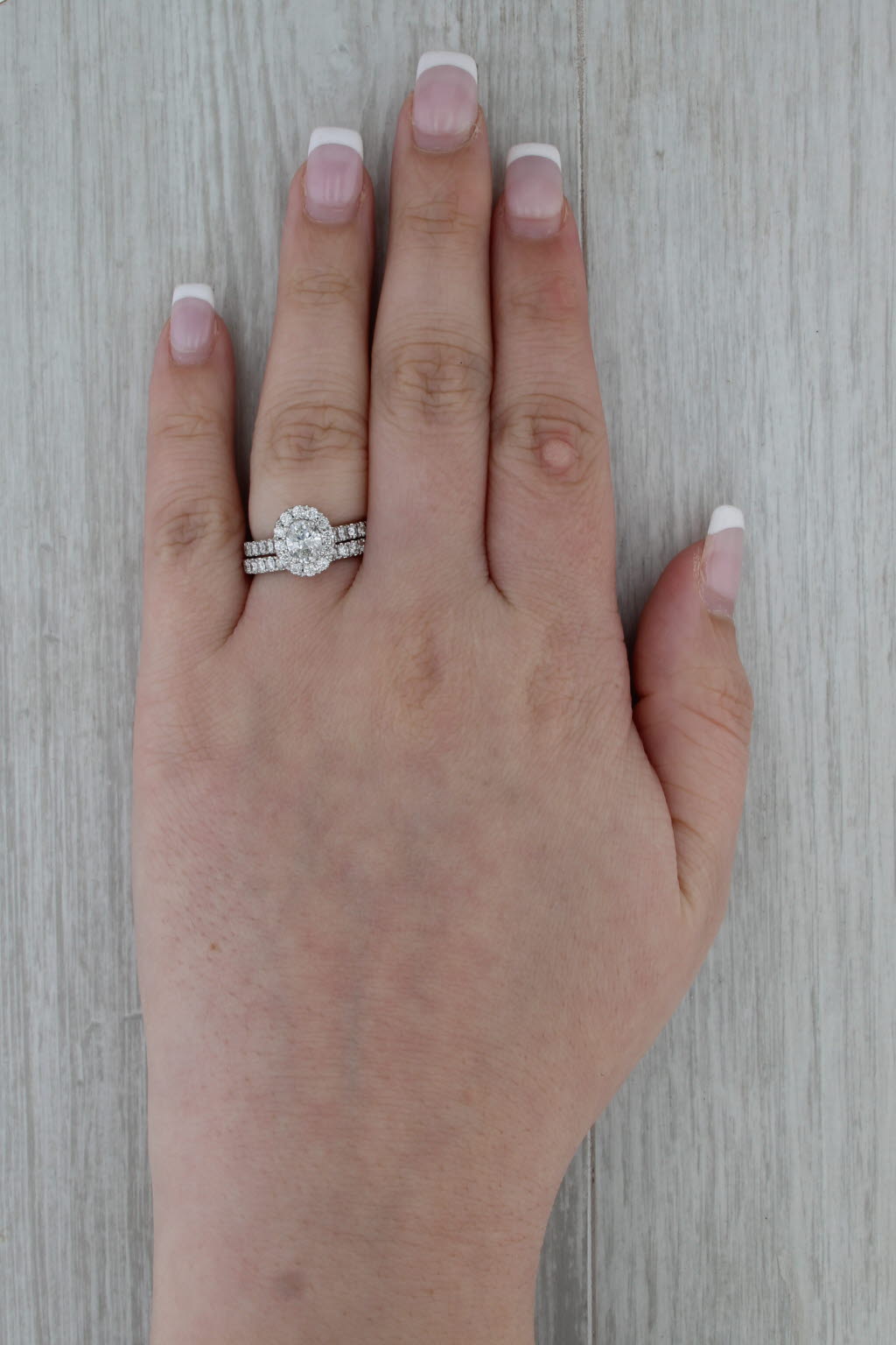 Neil Lane Diamond Halo Engagement Ring Wedding Band Bridal Set 14k White Gold