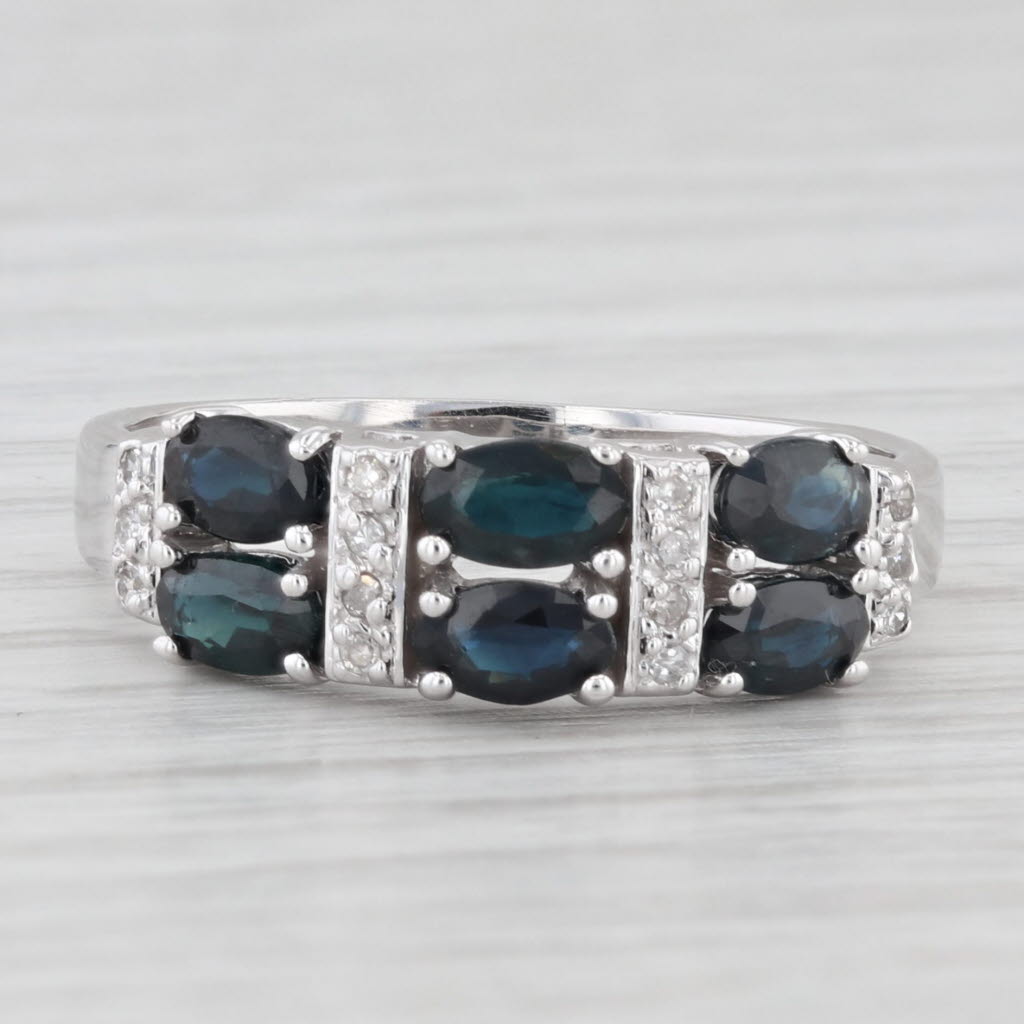 Light Gray 2.14ctw Blue Sapphire Diamond Ring 14k White Gold Size 9