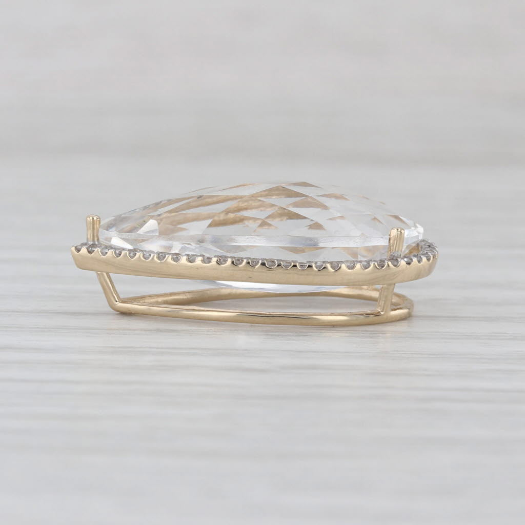 12.65ct Briolette Teardrop Quartz Diamond Pendant 14k Yellow Gold Floating Drop
