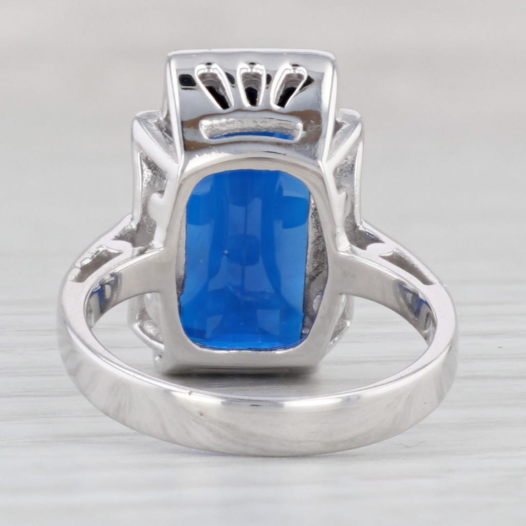 Light Gray 5.50ct Lab Created Blue Spinel Ring 10k White Gold Size 6 rectangle Solitaire