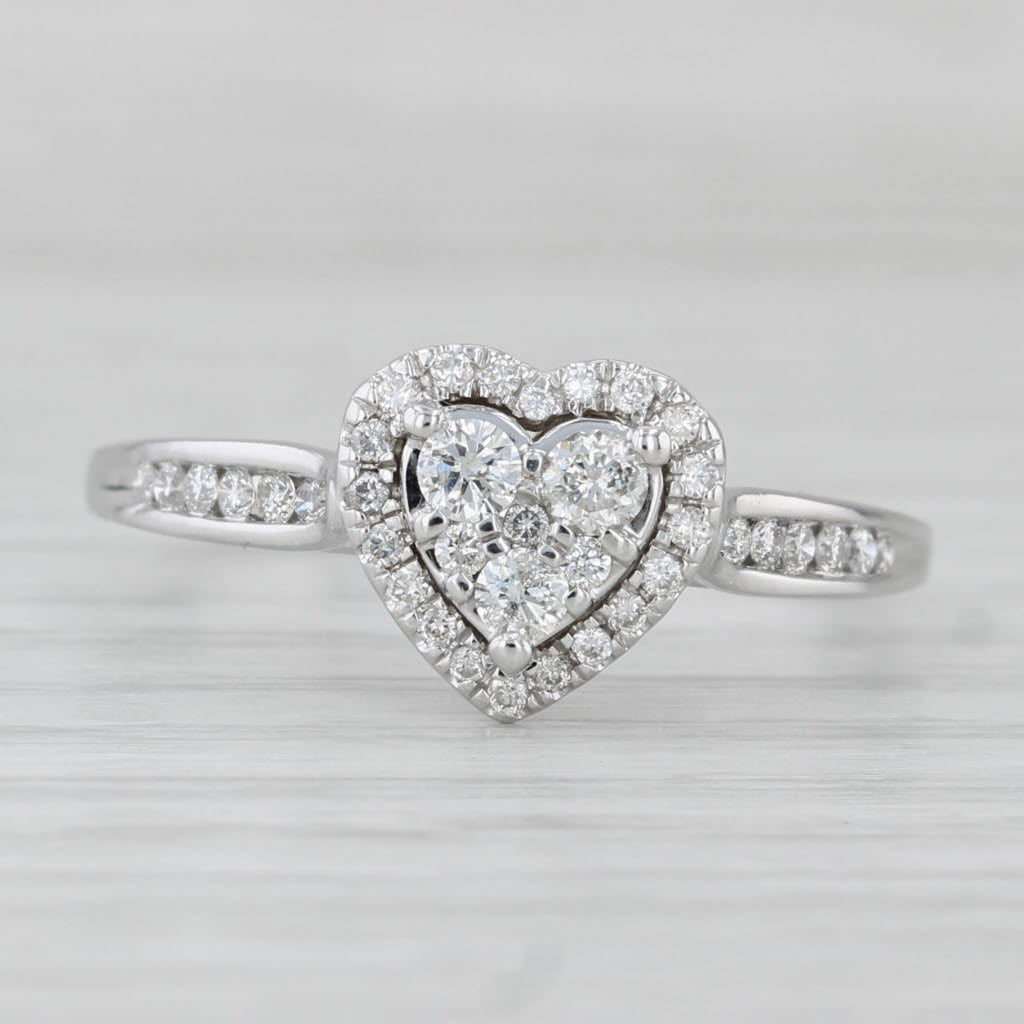 Light Gray 0.36ctw Diamond Cluster Heart Halo Ring 14k White Gold Engagement Size 10