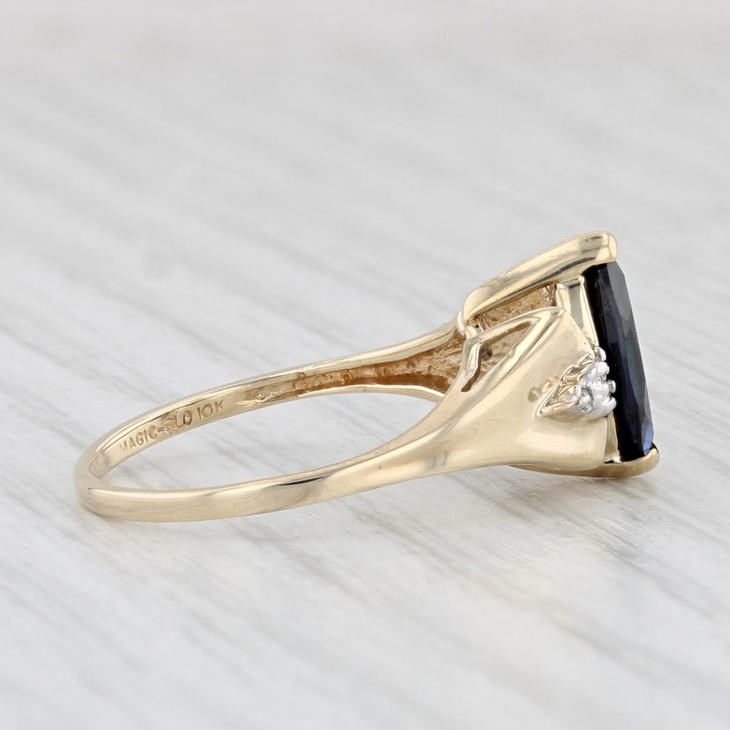 Light Gray 1.40ct Marquise Blue Lab Created Sapphire Diamond Ring 10k Yellow Gold Size 6.75