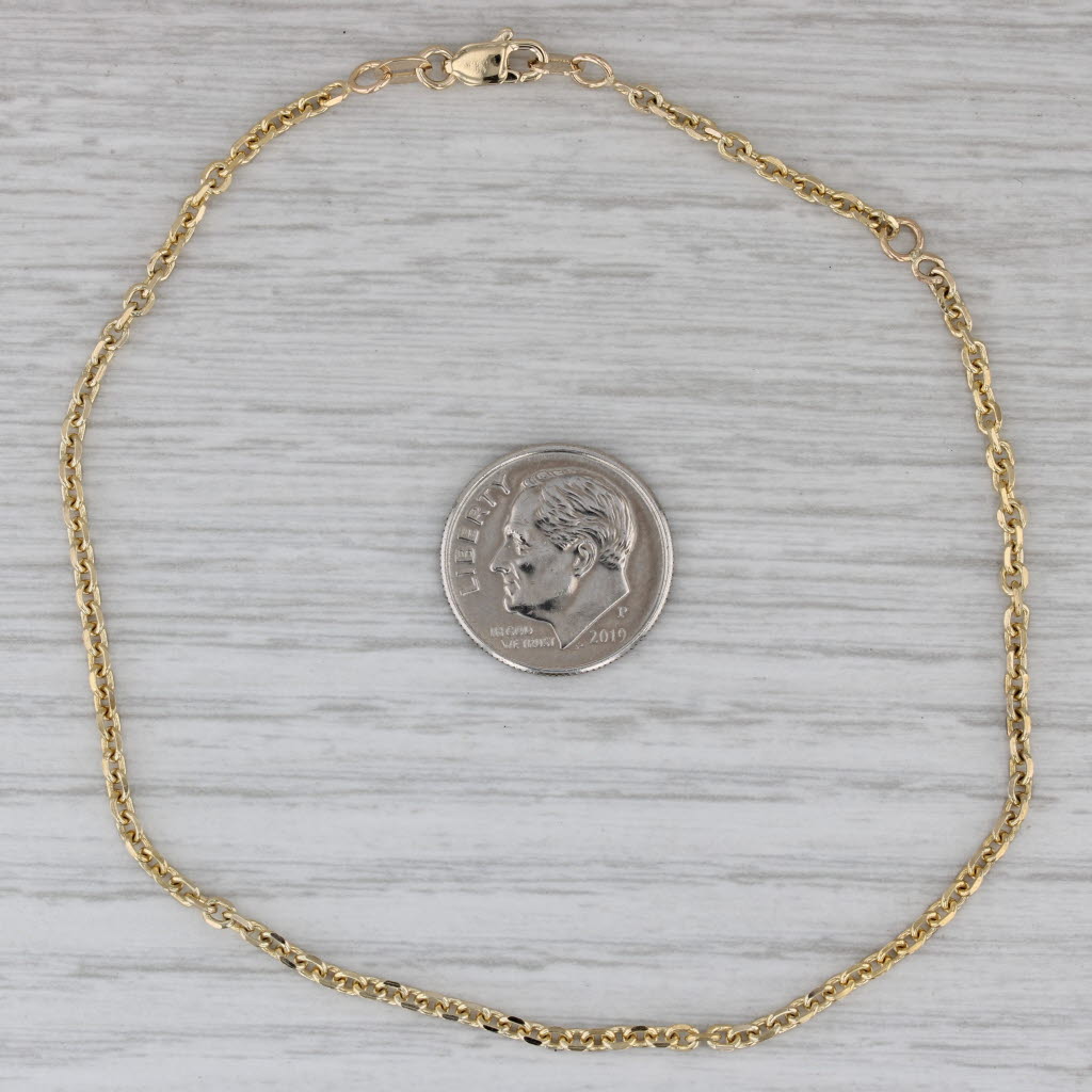 Gray Cable Chain Ankle Bracelet 14k Yellow Gold 8" 9.25" Anklet