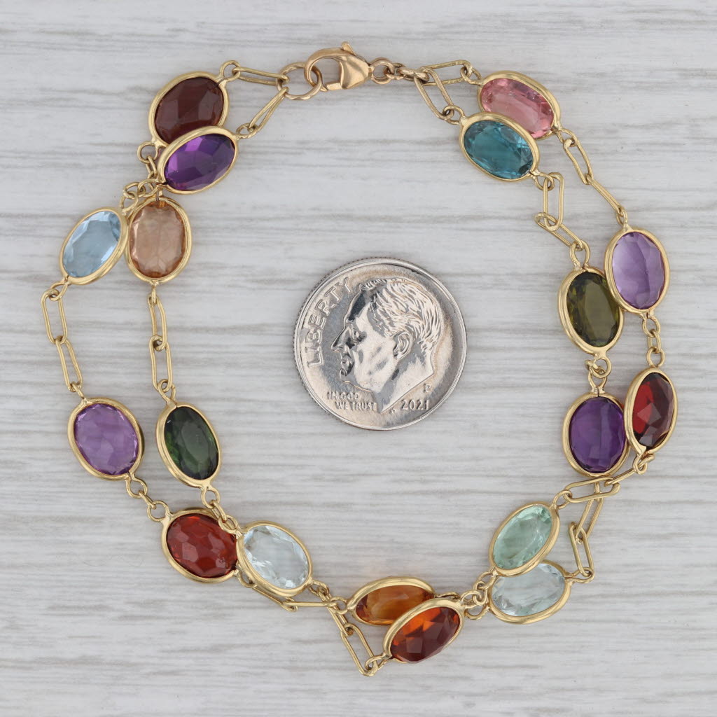 Gray Multi-Gemstone Tennis Bracelet 18k Yellow Gold 7" Amethyst Aquamarine Citrine