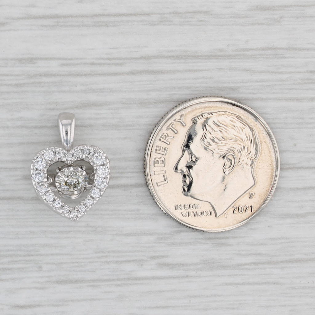 Light Gray 0.21ctw Diamond Heart Pendant Dancing Center 10k White Gold