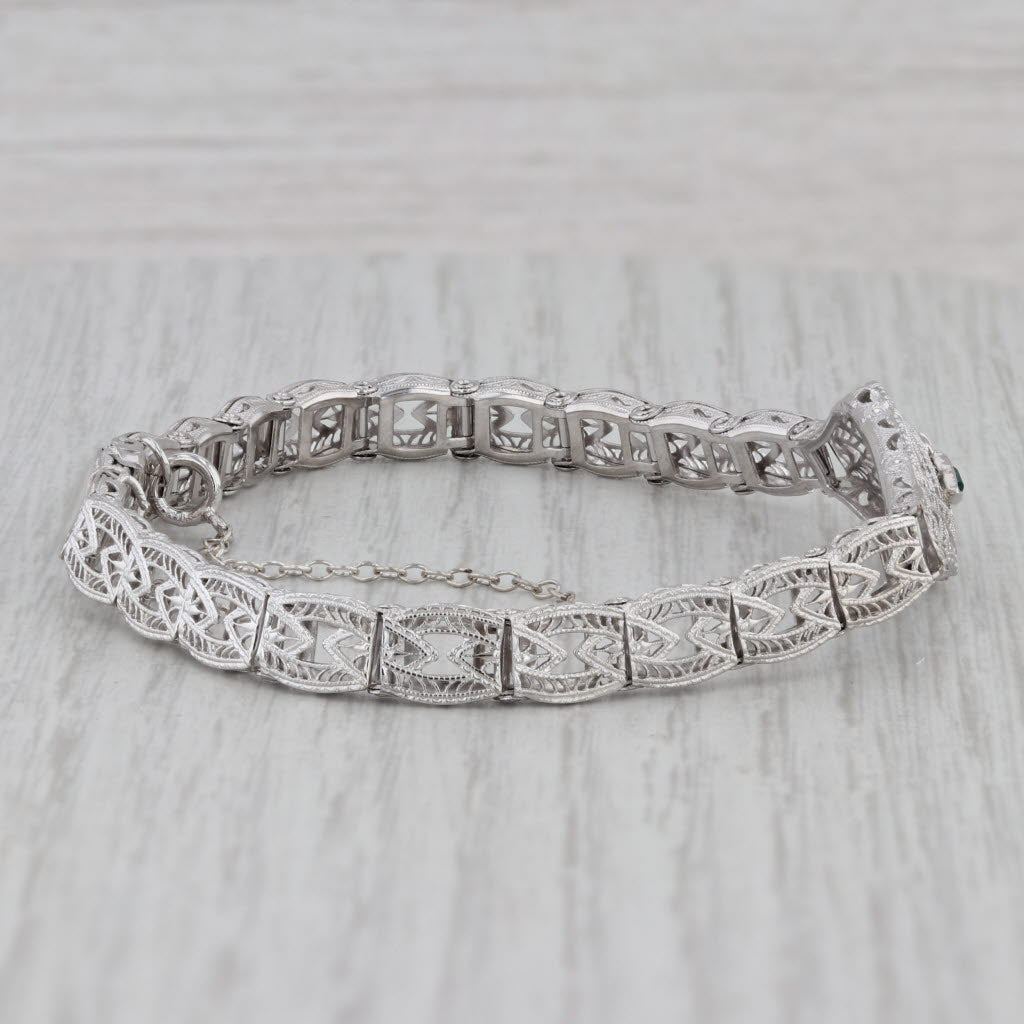 Gray Vintage Art Deco Filigree Diamond Bracelet 10k White Gold 7"