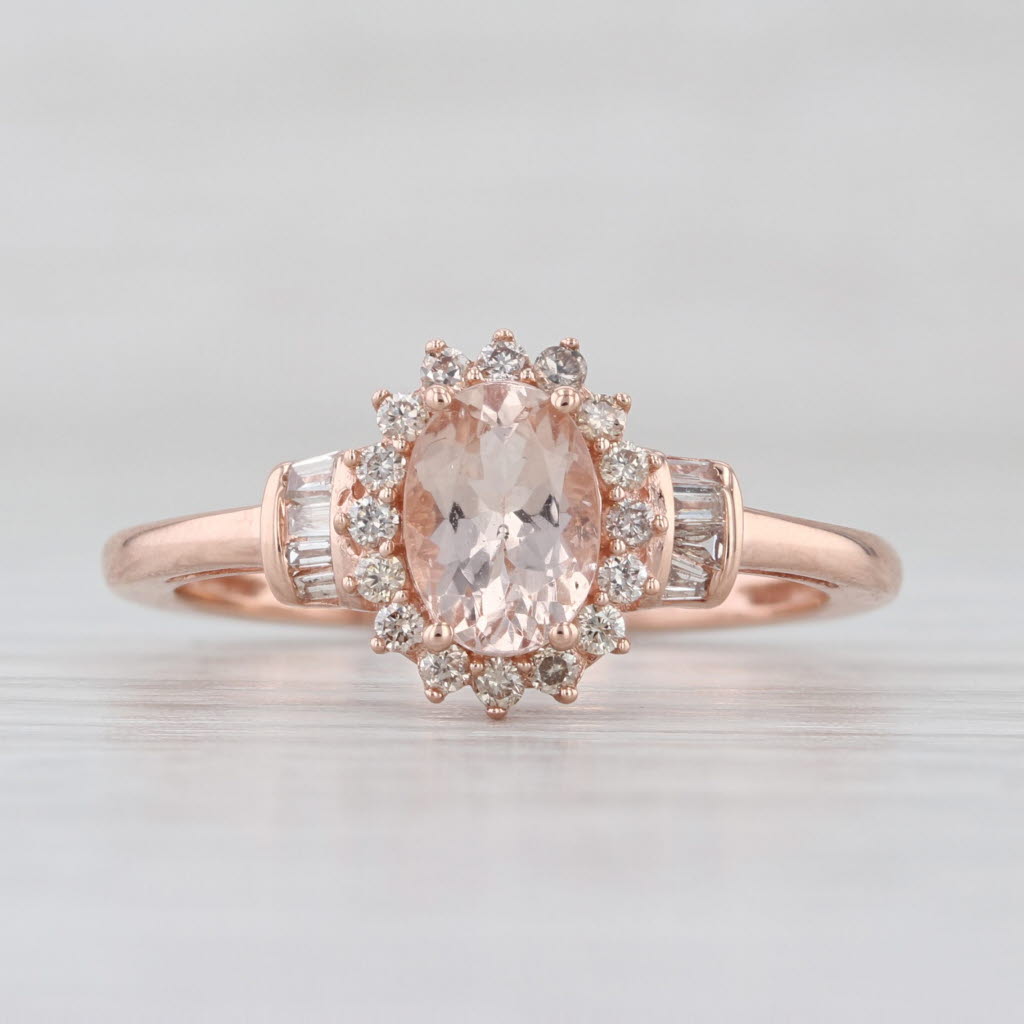 0.94ctw Morganite Diamond Halo Ring 10k Rose Gold Size 7 Engagement