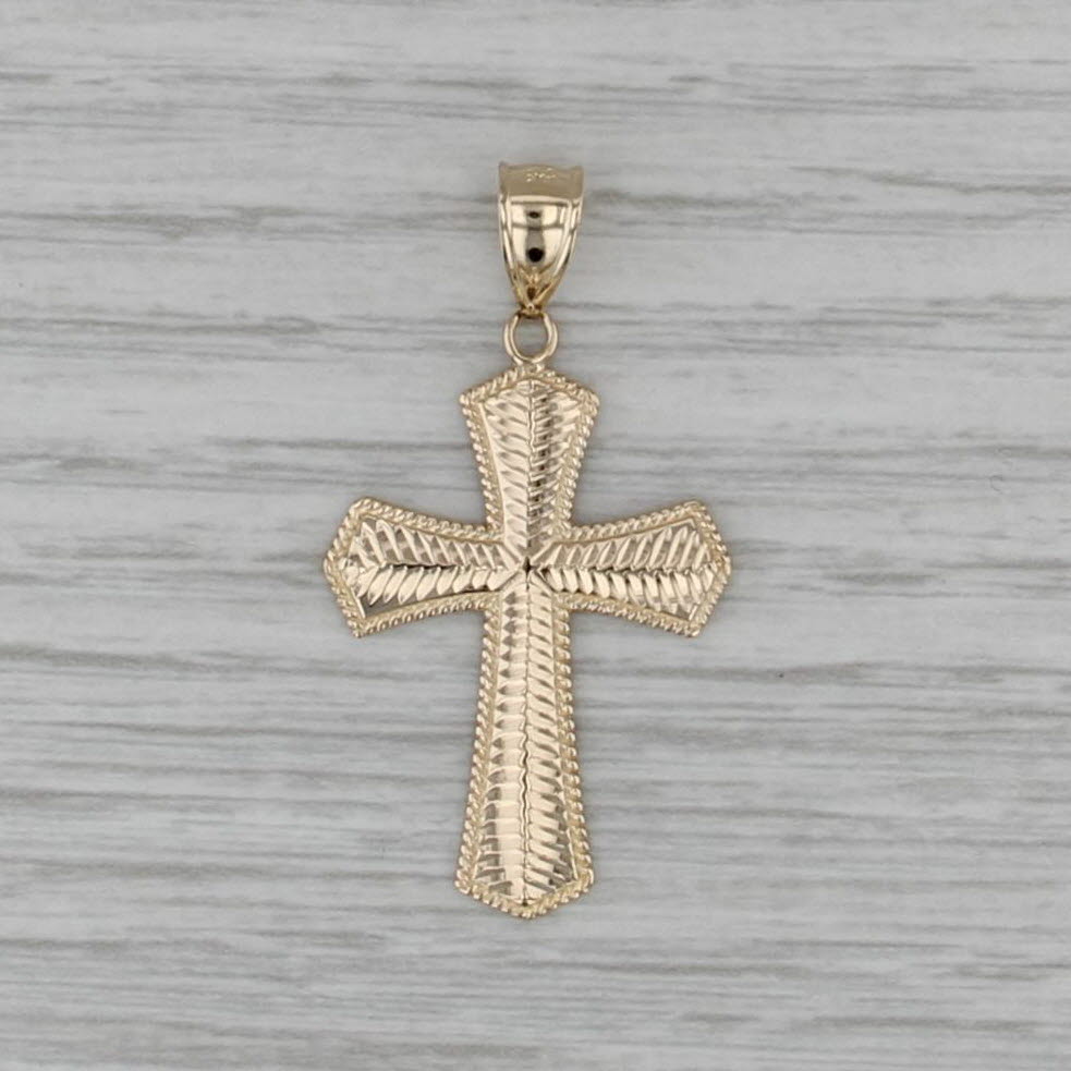 Ridged Pattern Cross Pendant 14k Yellow Gold