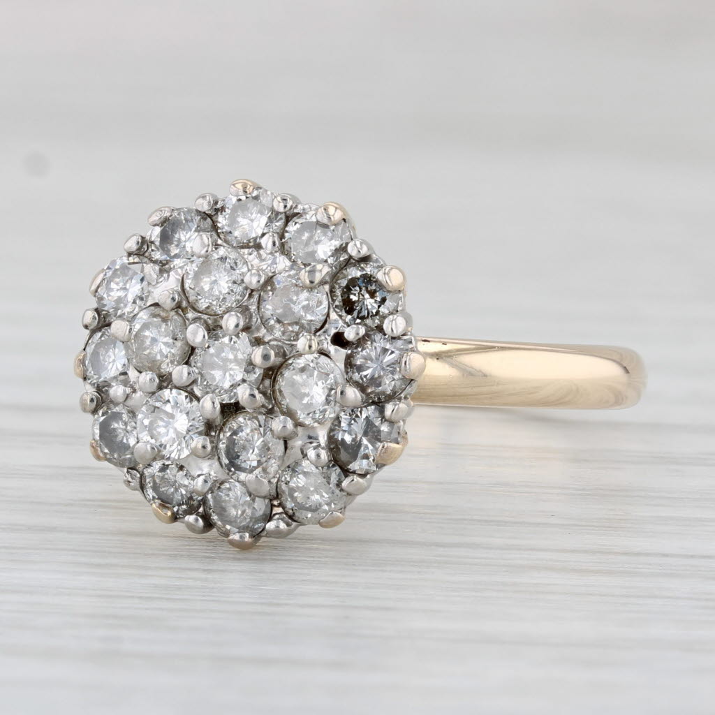 Light Gray 1.50ctw Diamond Cluster Ring 14k Yellow Gold Vintage Engagement Size 11