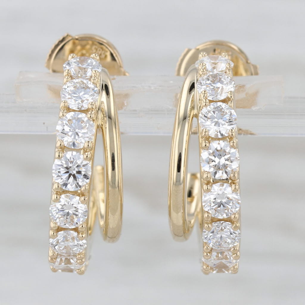 New 3.84ctw Lab Grown Diamond Hoop Earrings 14k Yellow Gold Round Double Hoops