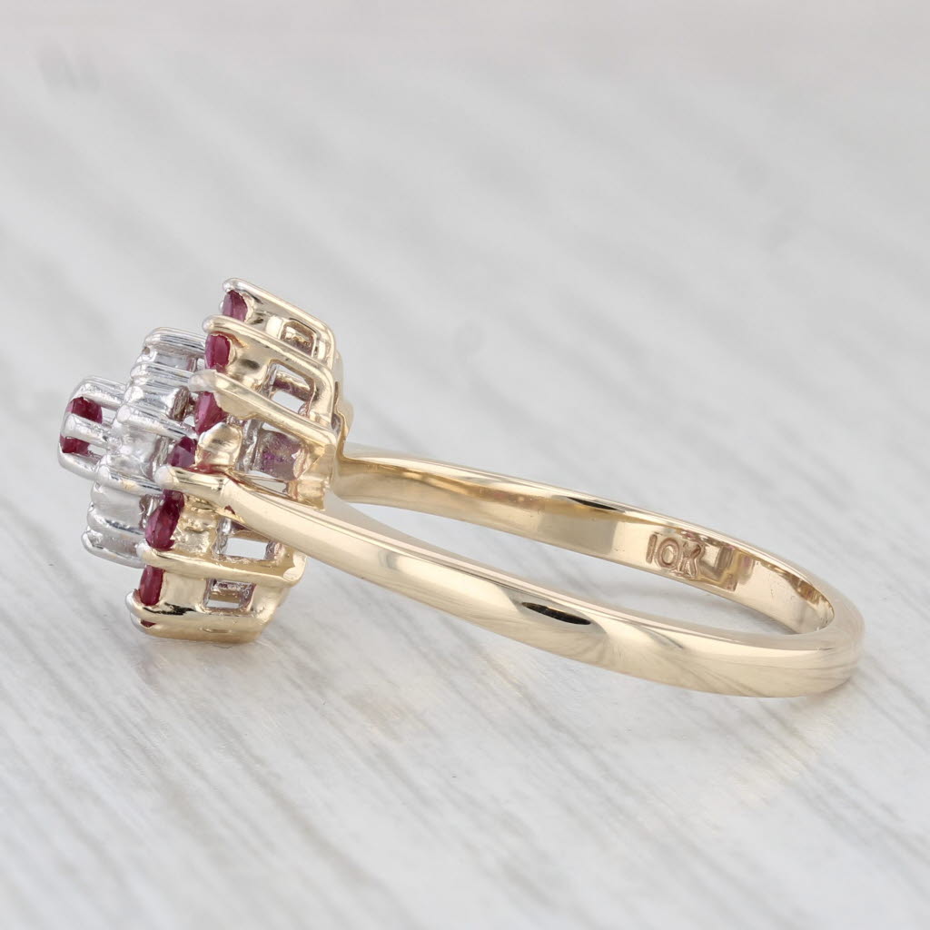 Light Gray 0.91ctw Ruby Diamond Cluster Ring 10k Yellow Gold Size 8