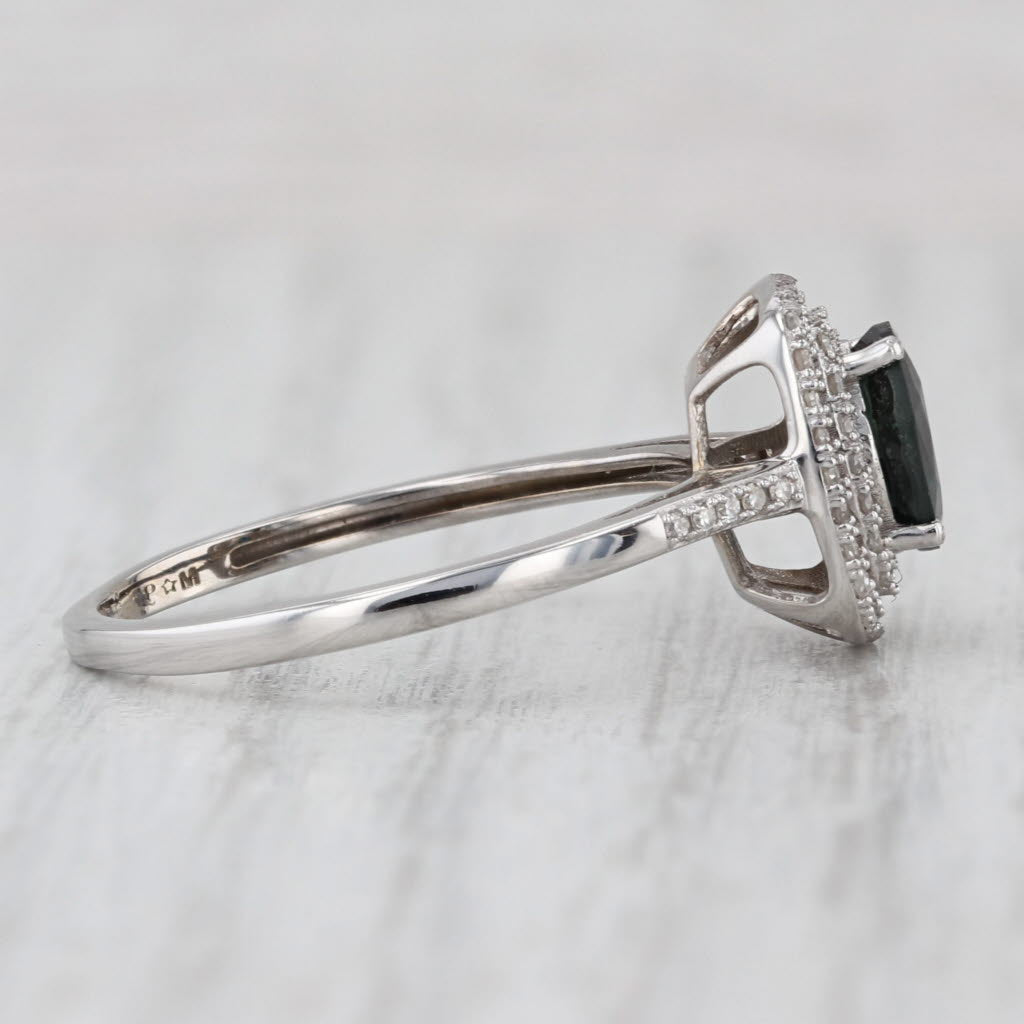 1/06ctw Blue Sapphire Diamond Halo Ring 10k White Gold Size 9 Engagement