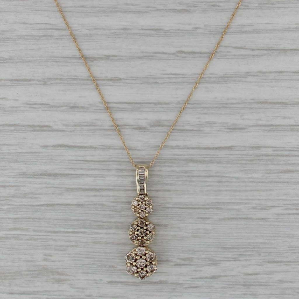 0.77ctw Diamond Clusters Journey Pendant Necklace 10k Yellow Gold 18.25"