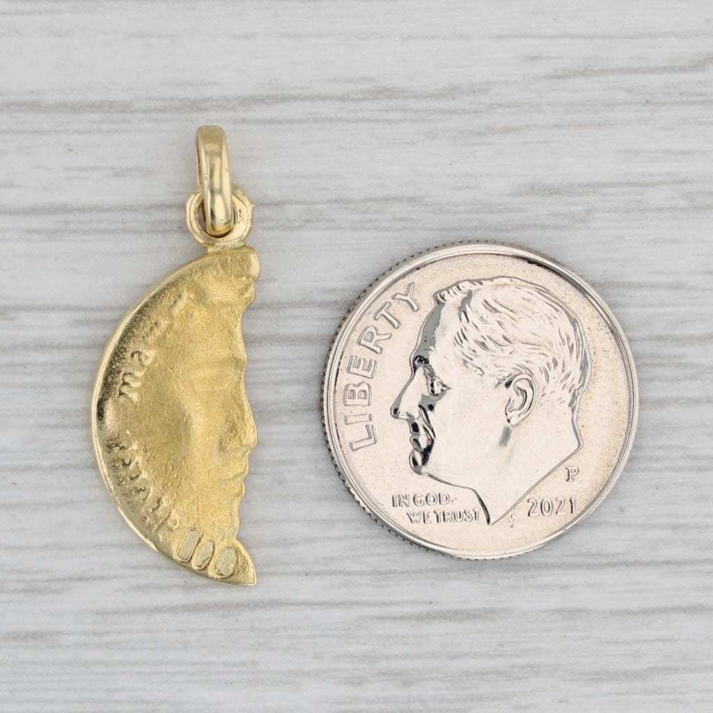 Gray Crescent Moon Cut Coin Pendant 18k Yellow Gold Always United Charm