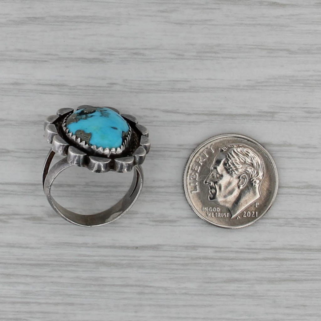 Vintage Native American Turquoise Cabochon Ring Sterling Silver Size 5.25