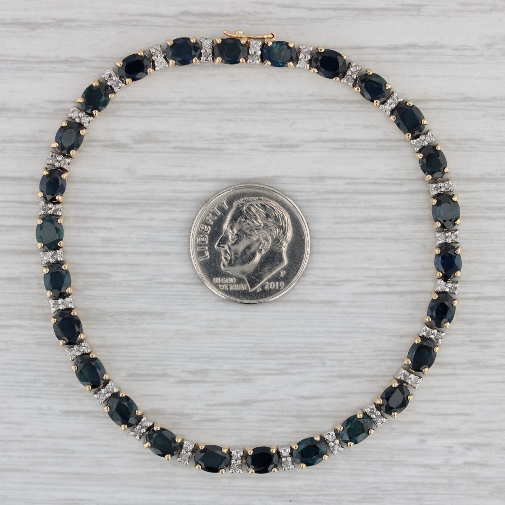 Gray 8.25ctw Blue Sapphire Tennis Bracelet 14k Yellow Gold 7.5" 4.2mm