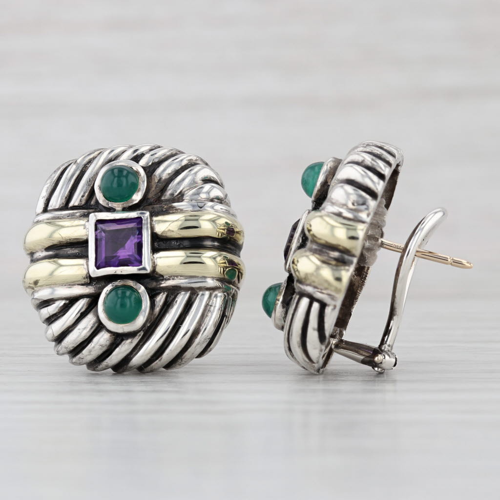 David Yurman Amethyst Chalcedony Cable Earrings Sterling Silver 14k Gold