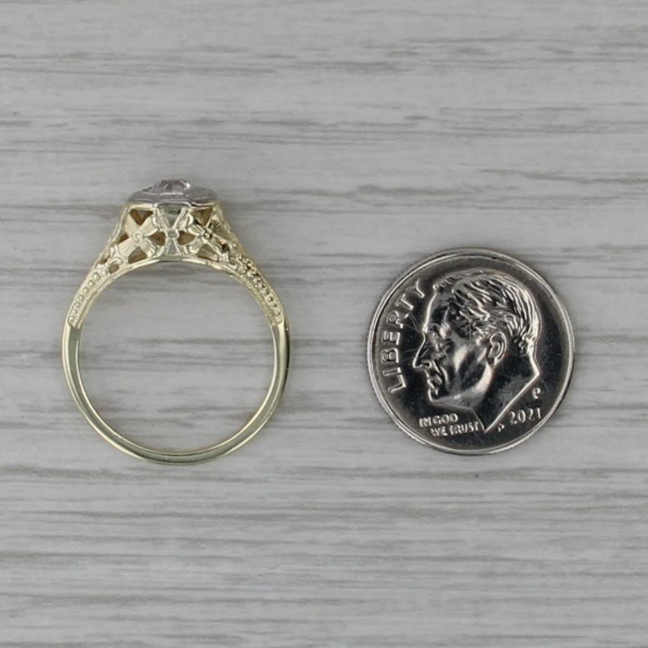 Lab Created White Sapphire Engagement Ring 14k White Yellow Gold Vintage Style