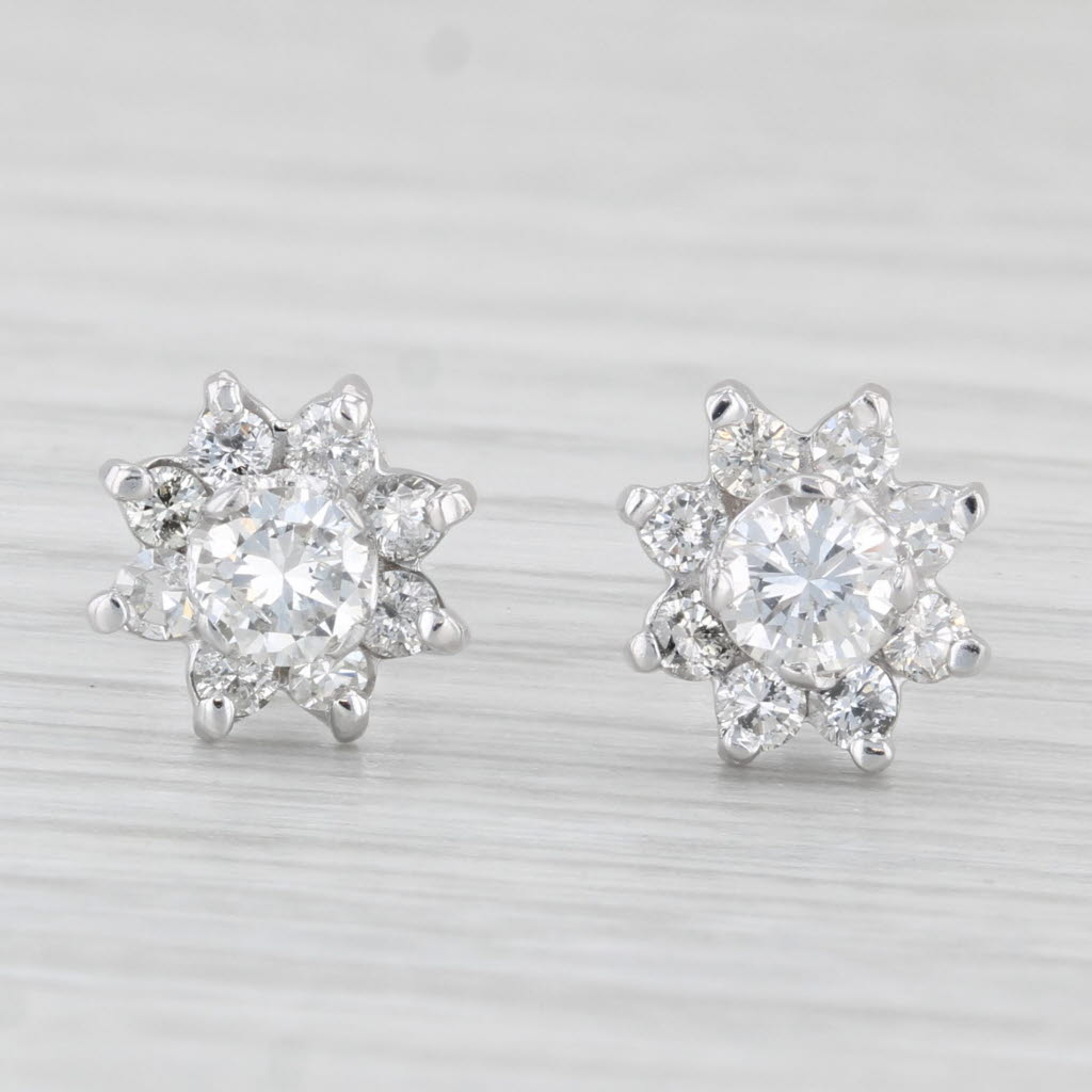 Light Gray 0.96ctw Diamond Flower Stud Earrings 14k White Gold