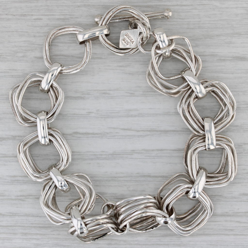 Gray Silpada Cable Chain Bracelet Sterling Silver Statement 6.75" Toggle Clasp B1958