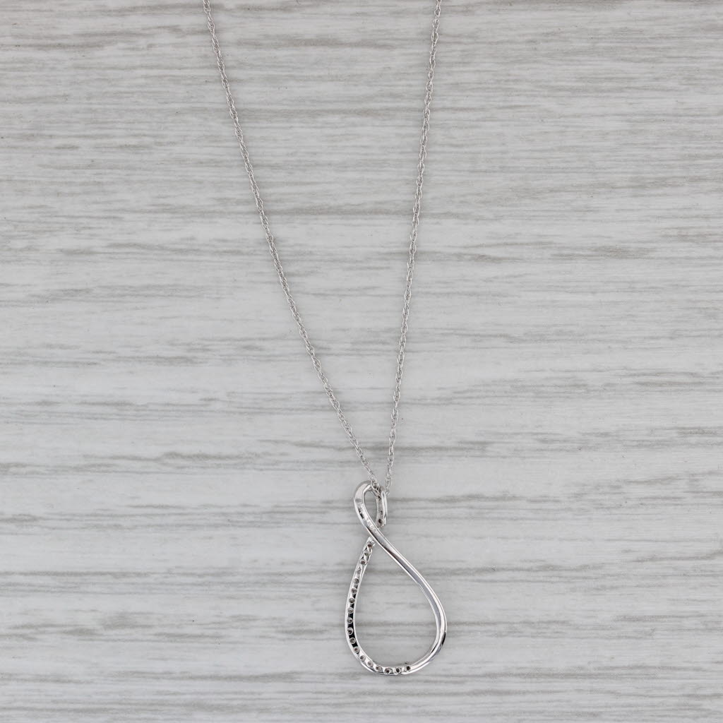 Gray New 0.10ctw Diamond Teardrop Figure 8 Pendant Necklace 10k White Gold 18"