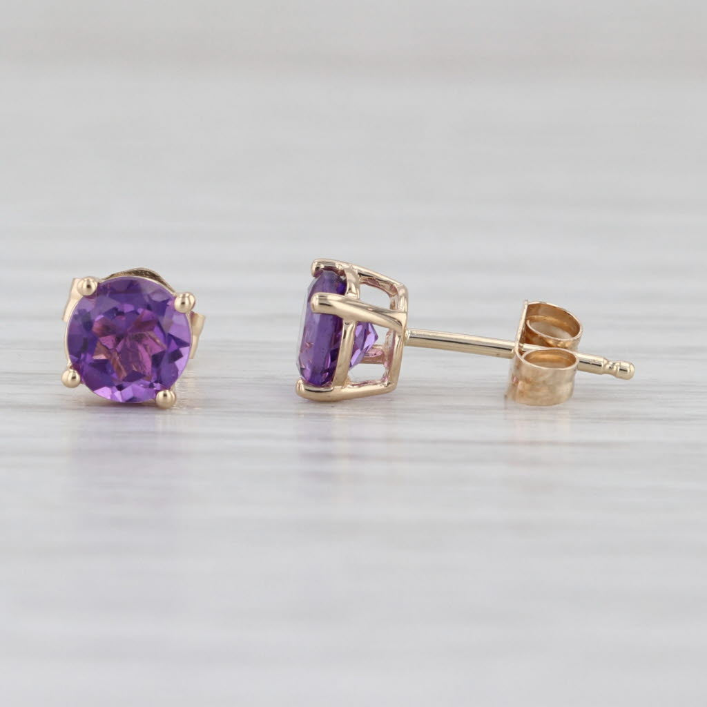 0.45ctw Amethyst Stud Earrings 14k Yellow Gold Round Solitaire Studs