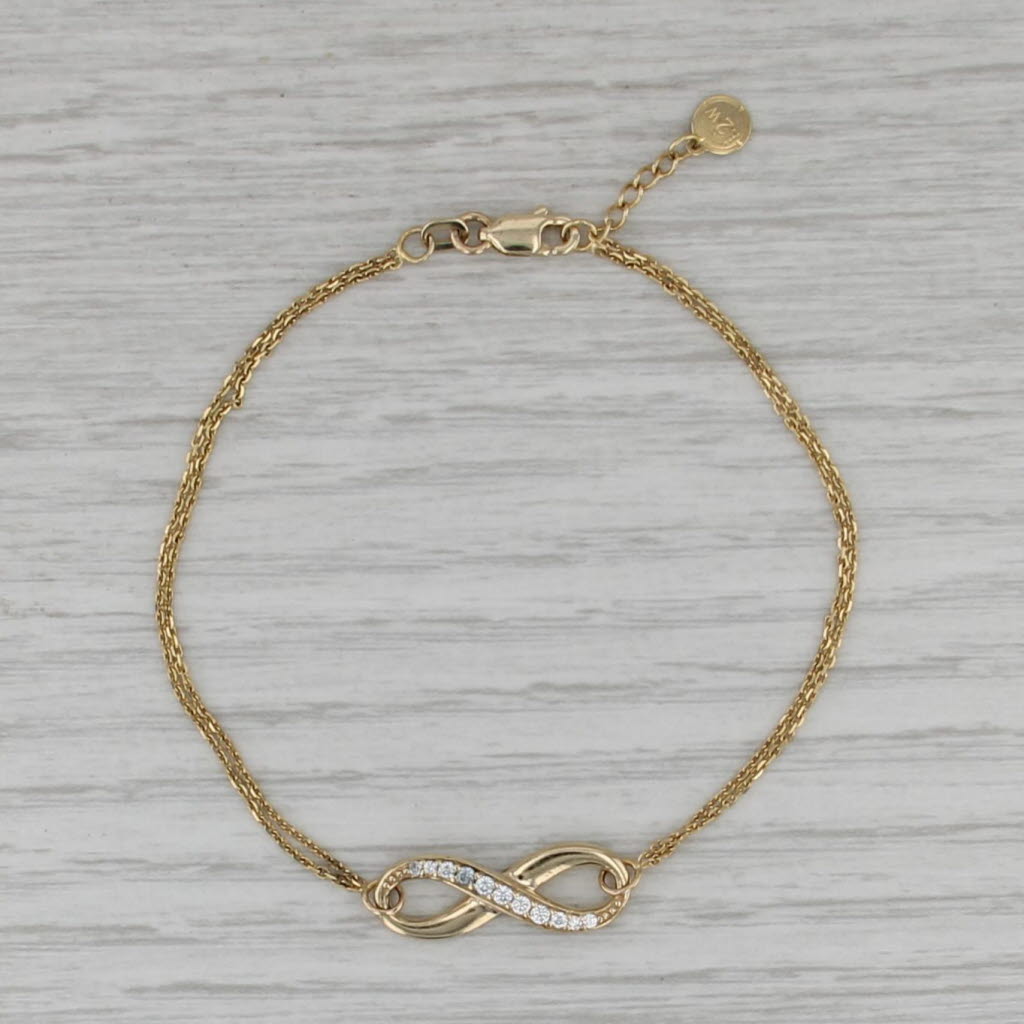 Cubic Zirconia Infinity Knot Bracelet 10k Yellow Gold 7-7.5" Cable Chain