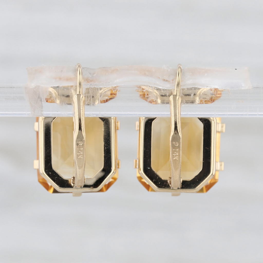 9.40ctw Citrine Solitaire Drop Earrings 14k Yellow Gold Lever Backs