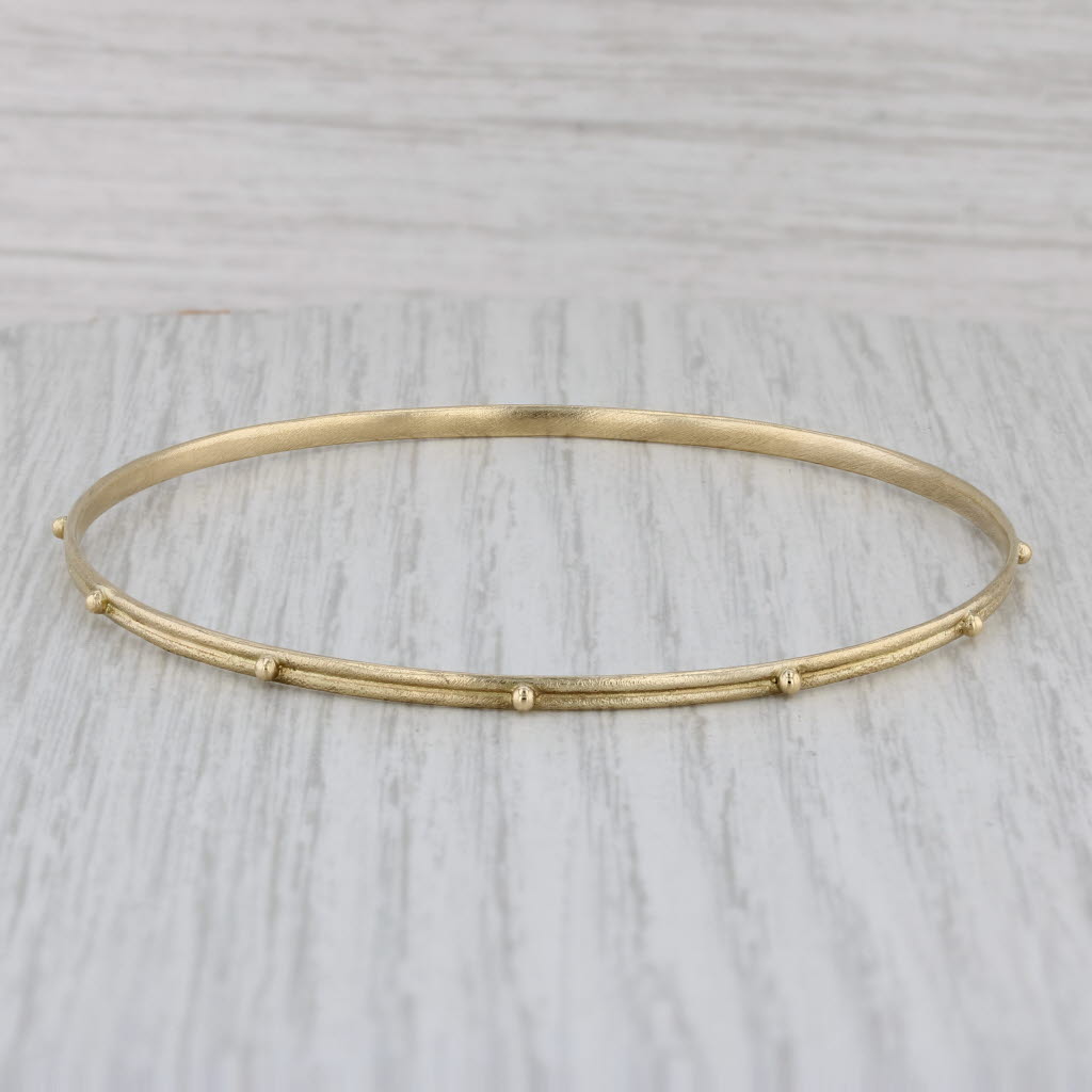 Gray Granulated Dots Bangle Bracelet 18k Yellow Gold 8" 2.5mm Emily Armenta