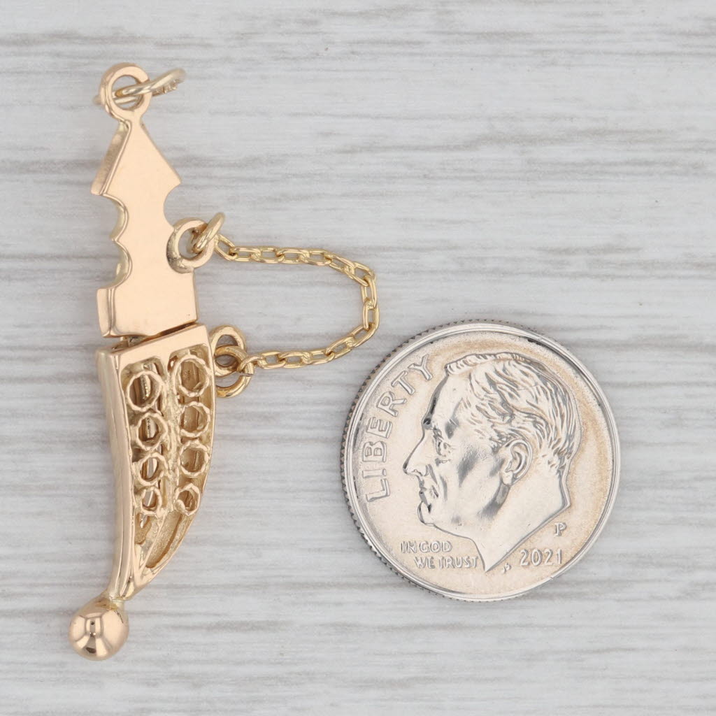 Gray Dagger & Scabbard Sheath Charm 18k Yellow Gold Vintage Pendant Opens