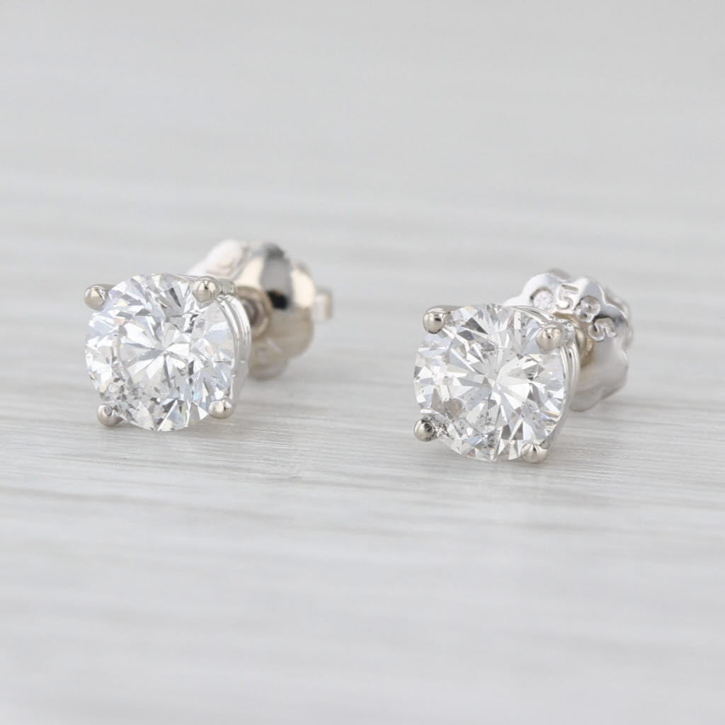 1ctw Round Diamond Solitaire Stud Earrings 14k White Gold Pierced Studs