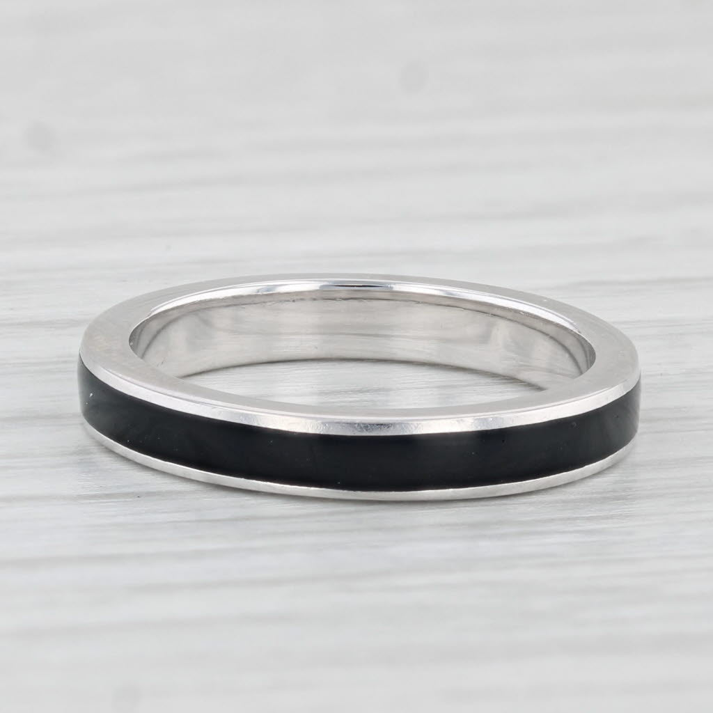 Light Gray Hidalgo Black Enamel Ring 18k White Gold Stackable Band Size 6.5