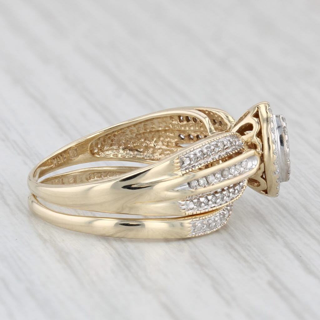 Light Gray 0.21ctw Diamond Halo Engagement Ring Wedding Band Bridal Set 10k Gold Size 8