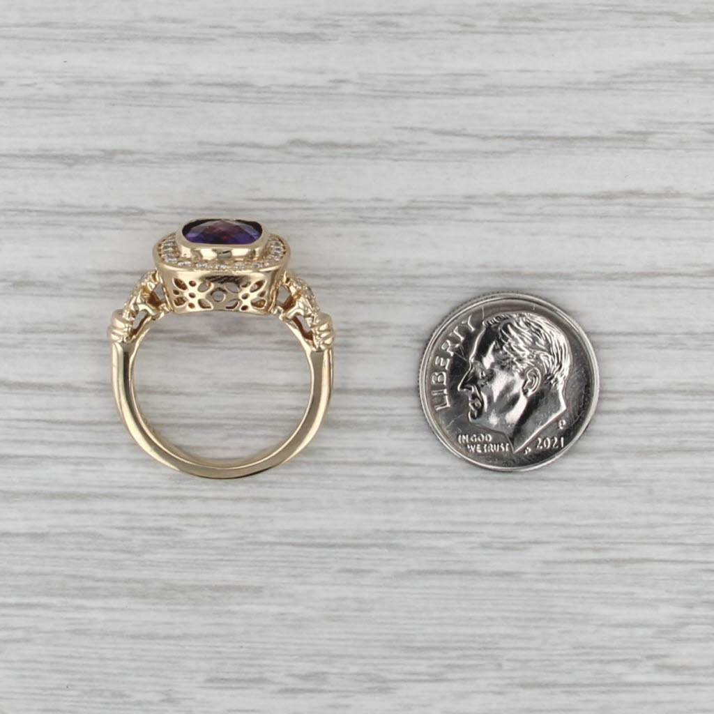 2.90ctw Amethyst Halo Ring 14k Yellow Gold Size 6.75 Openwork Flowers