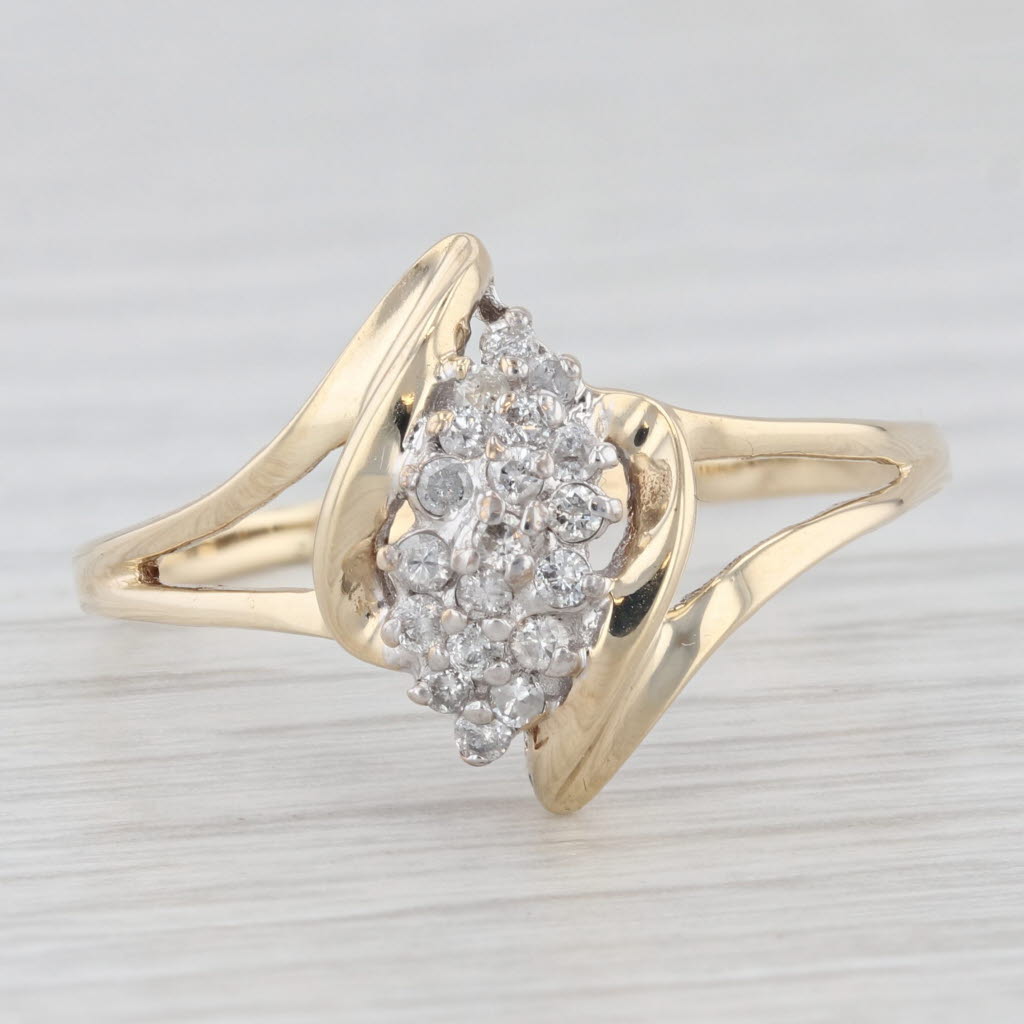 Light Gray 0.20ctw Diamond Cluster Bypass Ring 10k Yellow Gold Size 11.75