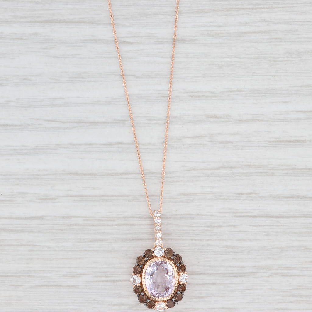 Light Gray Le Vian 4.04ctw Amethyst Quartz Sapphire Pendant Necklace 14k Rose Gold 18"